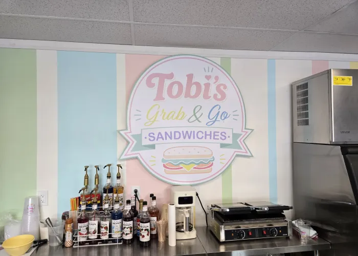 Tobis grab and go sandwiches sign